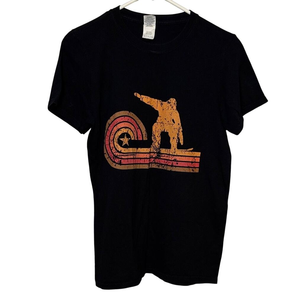 Gildan Softstyle Graphic Tee Black Size Small Retro Americana Star Distressed